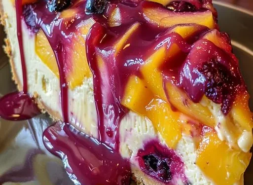 Herrlicher No-Bake Pfirsich-Blaubeer-Käsekuchen